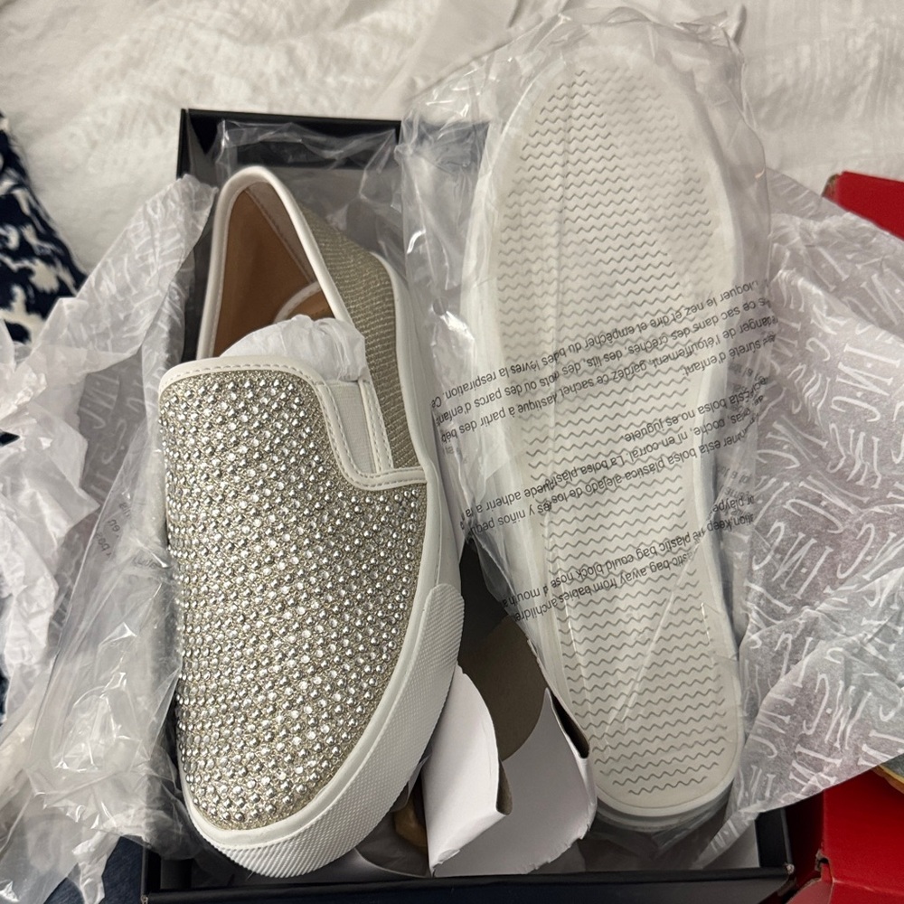 INC International Concepts Silver Rhinestone Slip-On Sneakers